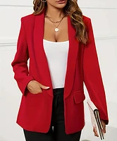 RED- OPEN FRONT LAPEL BLAZER