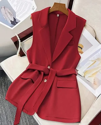 Red Belted Sleeveless Vest
