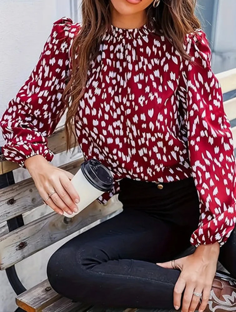 All Over Print Mock Neck Blouse