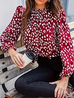 All Over Print Mock Neck Blouse