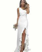 Elegant Off-Shoulder Ruffle Hem Maxi Dress
