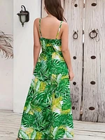 Tropical Print Spaghetti Strap Dress