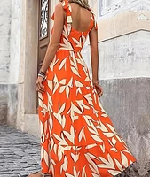 ropical Floral Print Sleeveless Maxi Dress