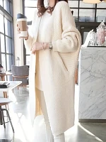 Beige Open Front Rib Cardigan