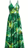 Tropical Print Spaghetti Strap Dress