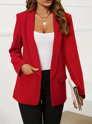 RED- OPEN FRONT LAPEL BLAZER