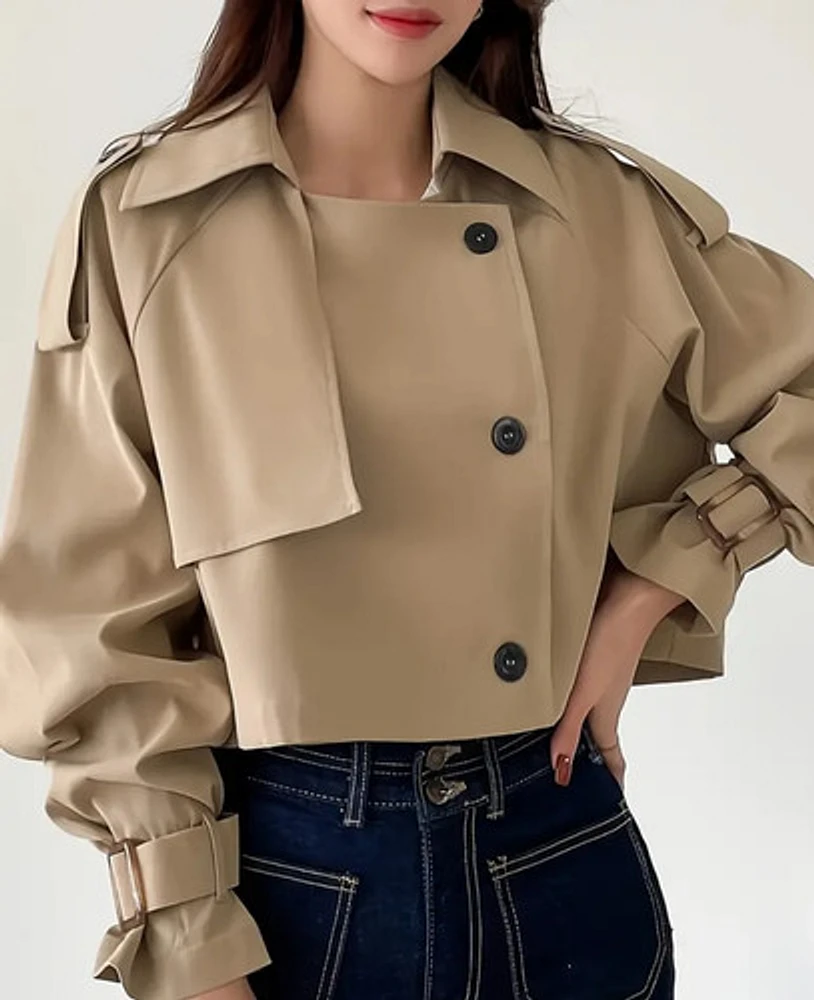 Buckle Cuff Lapel Neck Trench Coat