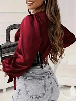 Satin Long Sleeve Crop Blouse