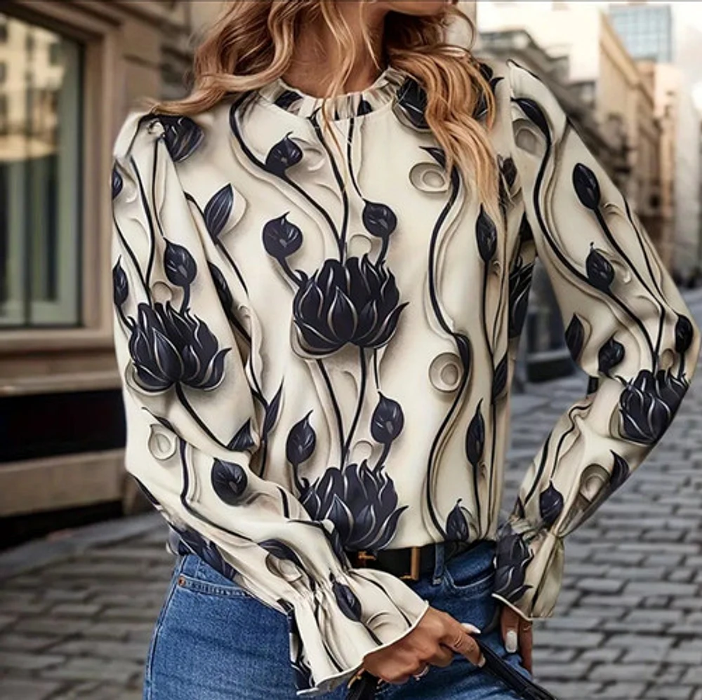 Floral Print Crew Neck Blouse