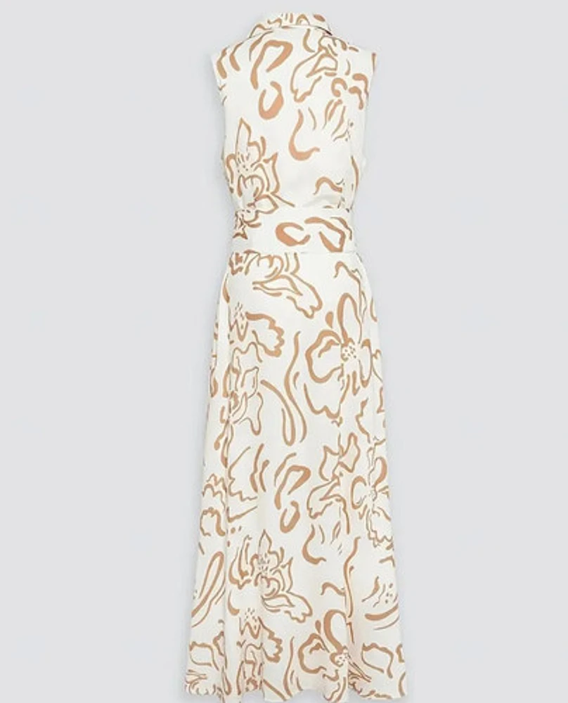 Elegant Beige Sleeveless Maxi Shirt Dress