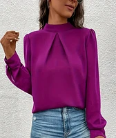 Solid Color Mock Neck Blouse