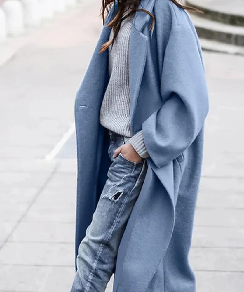 Sky Blue  Button Front Notched Lapel Coat