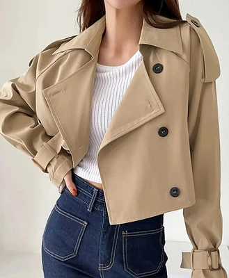 Buckle Cuff Lapel Neck Trench Coat