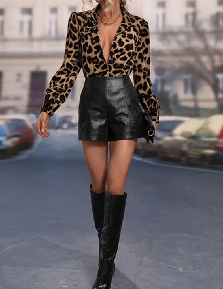 Leopard Print V-neck Blouse