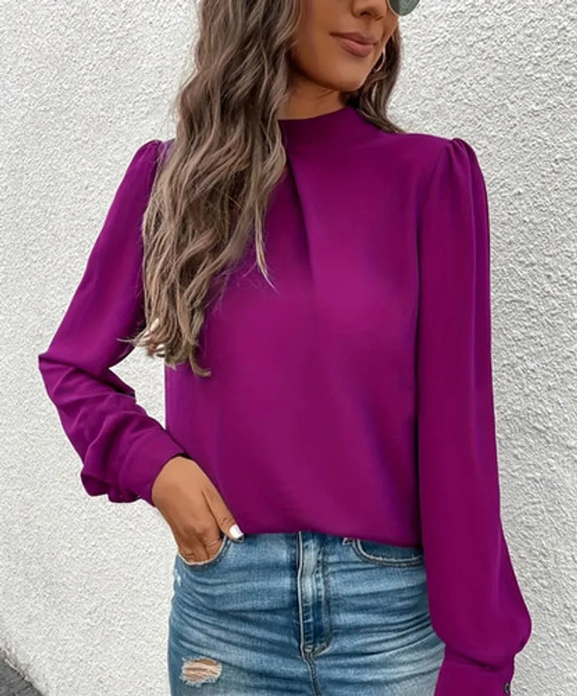 Solid Color Mock Neck Blouse