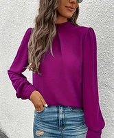 Solid Color Mock Neck Blouse