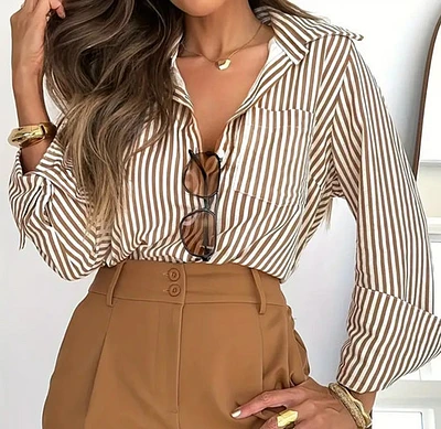 Striped Print Polo Neck Blouse