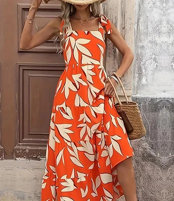 ropical Floral Print Sleeveless Maxi Dress