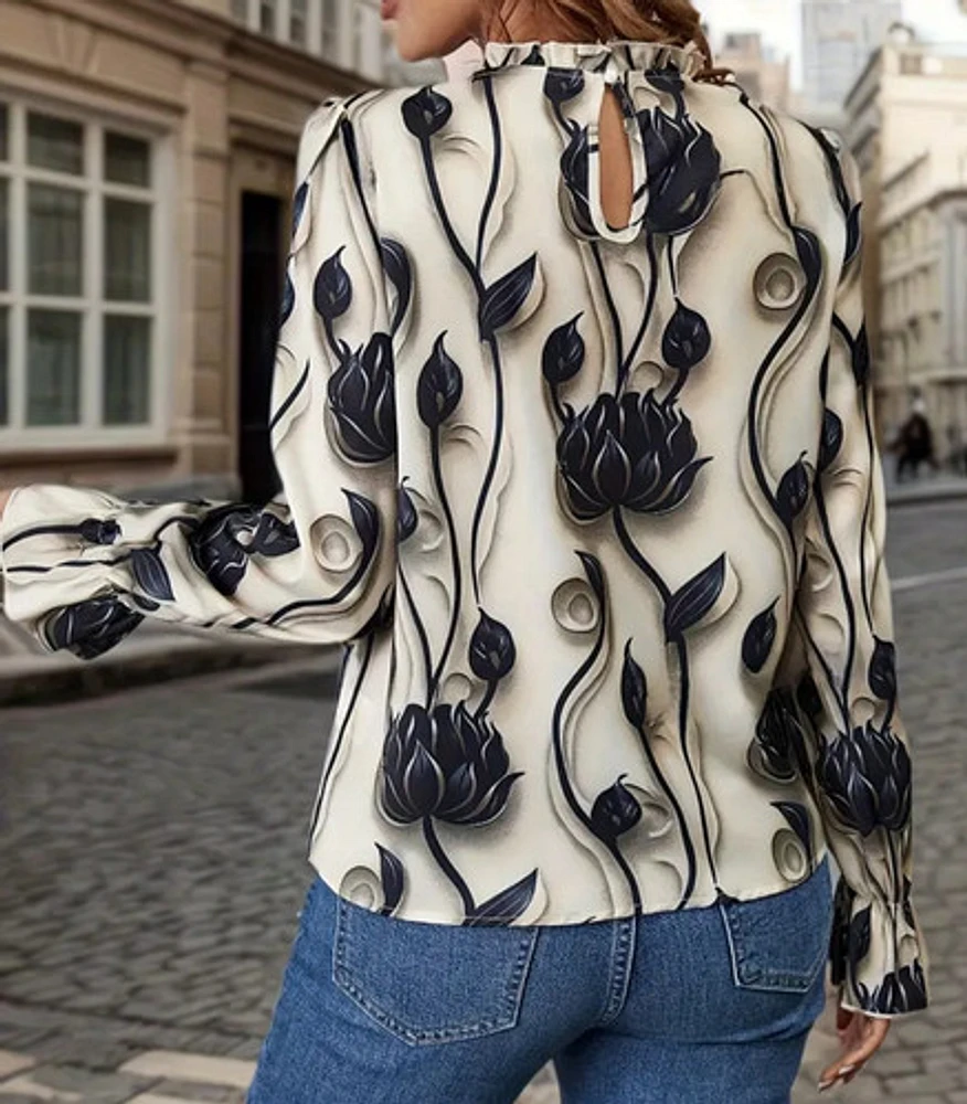 Floral Print Crew Neck Blouse