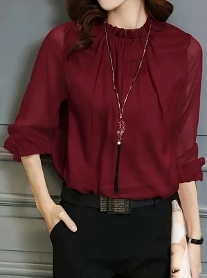 Elegant Crew Neck Long Sleeve Blouse