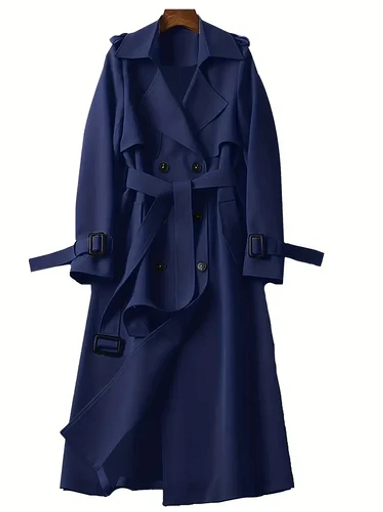 DOUBLE BREASTED TRENCH COAT-NAVY