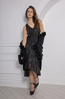 Sleeveless High-Low Hem Sequin Dress