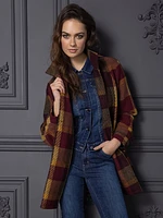 Button-Front Stand Collar Plaid Jacket