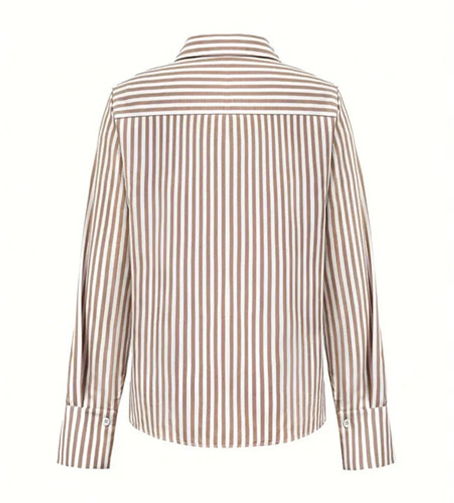 Striped Print Polo Neck Blouse