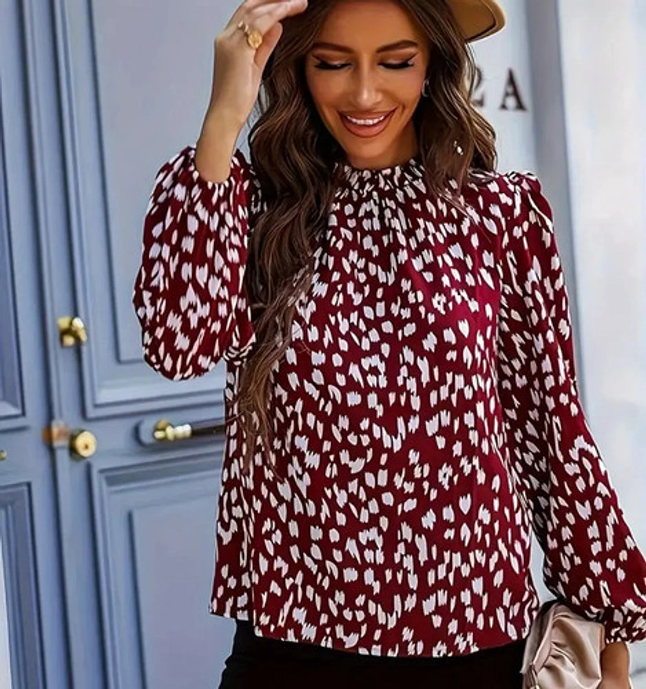 All Over Print Mock Neck Blouse