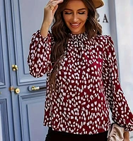 All Over Print Mock Neck Blouse