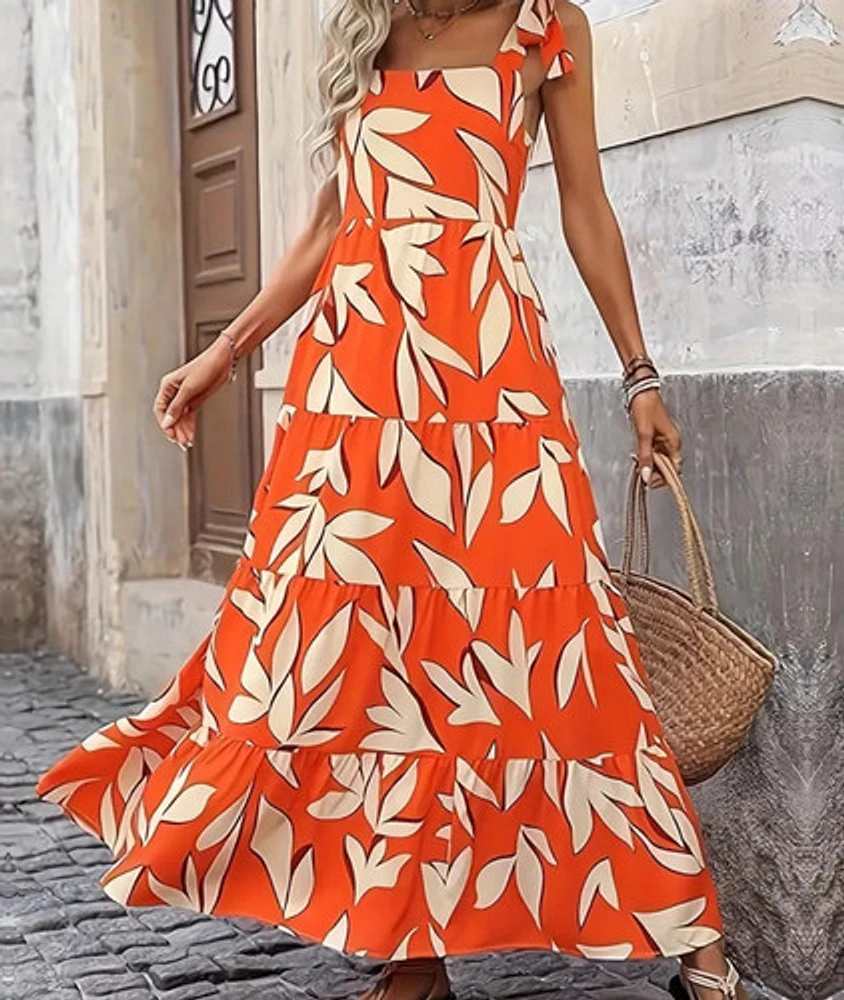 ropical Floral Print Sleeveless Maxi Dress