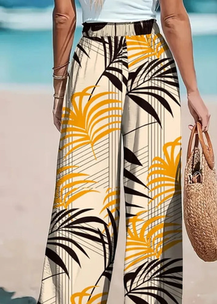 Tropical Print Wide-Leg Pants