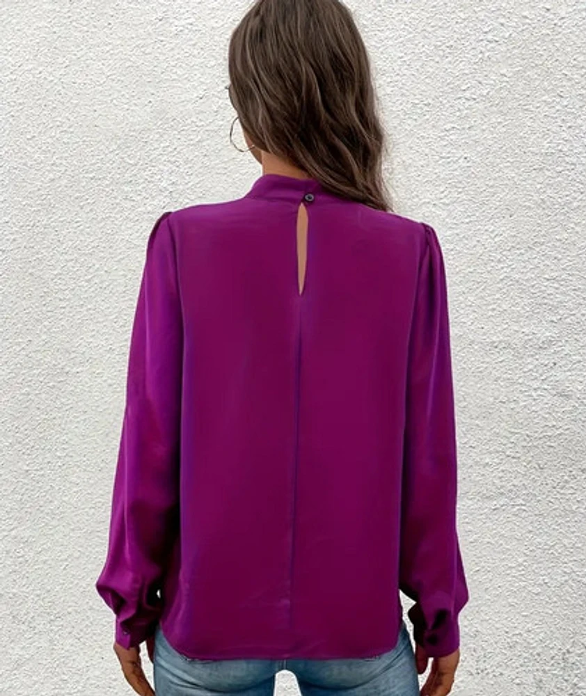 Solid Color Mock Neck Blouse