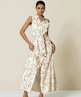 Elegant Beige Sleeveless Maxi Shirt Dress