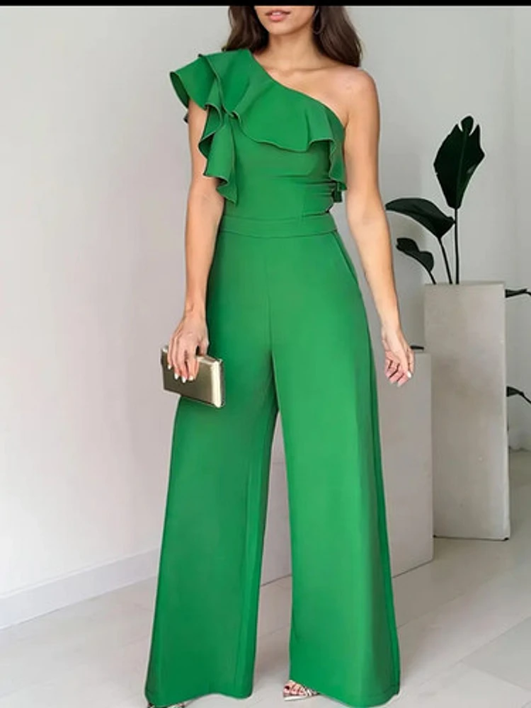 Chic One-Shoulder Ruffle Jumpsuit