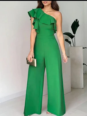 Chic One-Shoulder Ruffle Jumpsuit