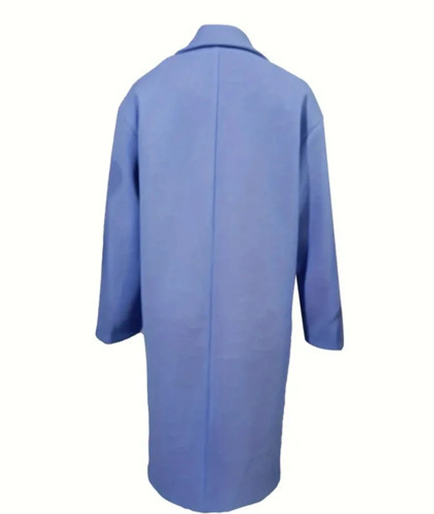 Sky Blue  Button Front Notched Lapel Coat