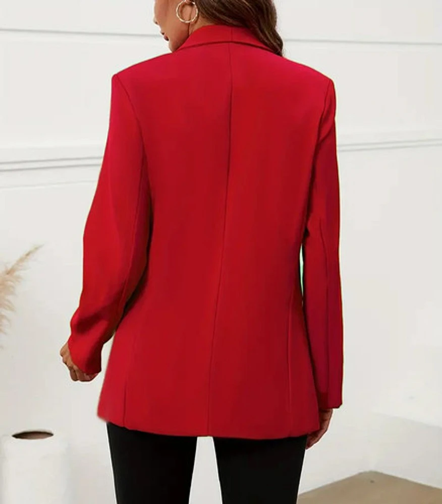 RED- OPEN FRONT LAPEL BLAZER