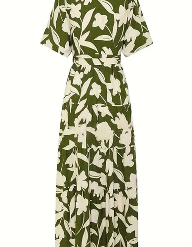 Elegant Floral Print Maxi Dress with Tie Waist