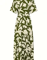 Elegant Floral Print Maxi Dress with Tie Waist