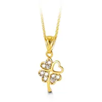 10kt Gold CZ Clover Pendant with Chain