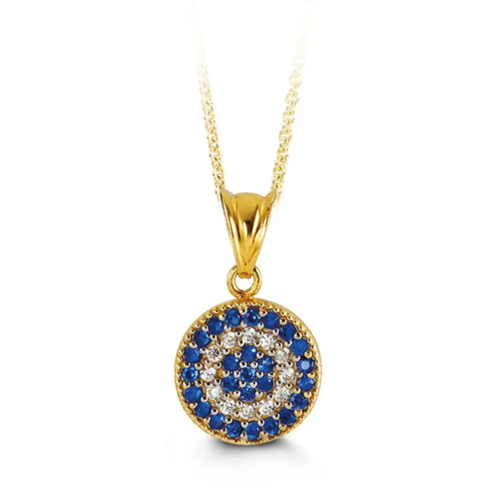 10kt Gold CZ Evil Eye Pendant with Chain