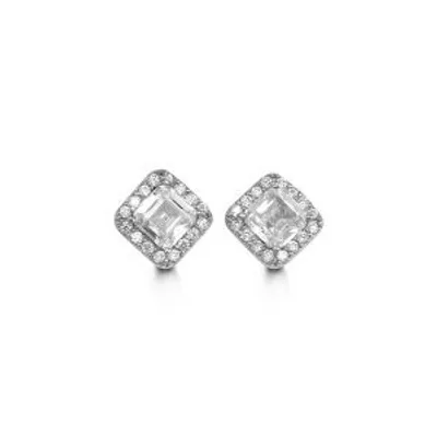 10kt Gold Square Halo CZ Studs