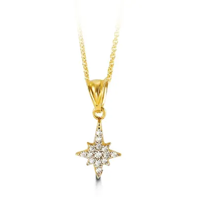 10kt Gold CZ Star Pendant with Chain