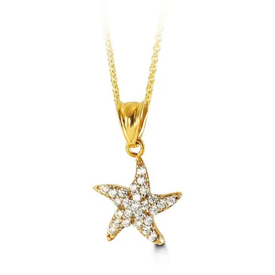 10kt Gold CZ Starfish Pendant with Chain