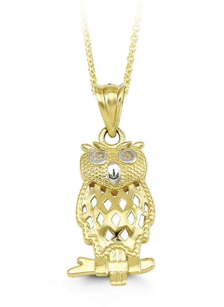 10kt Gold Owl Pendant with Chain