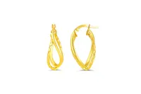 10kt Gold Twist Hoop Earrings With Diamond-Cuts