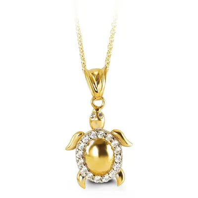 10kt Gold CZ Turtle Pendant with Chain