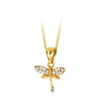 10kt Gold CZ Dragonfly Pendant with Chain