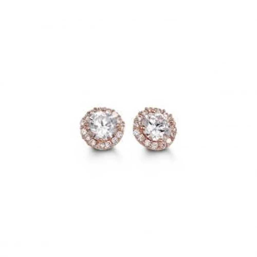 10kt Gold Round Halo CZ Studs